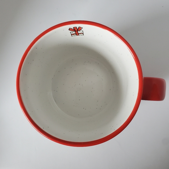 Christmas Cat Mug White Speckle Red Trim Large Ceramic Holidy Mug Prima Design - Picture 6 of 9